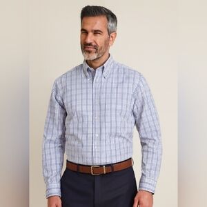 Kenneth Cole Reaction Plaid Button Down Shirt Blue 17-17.5